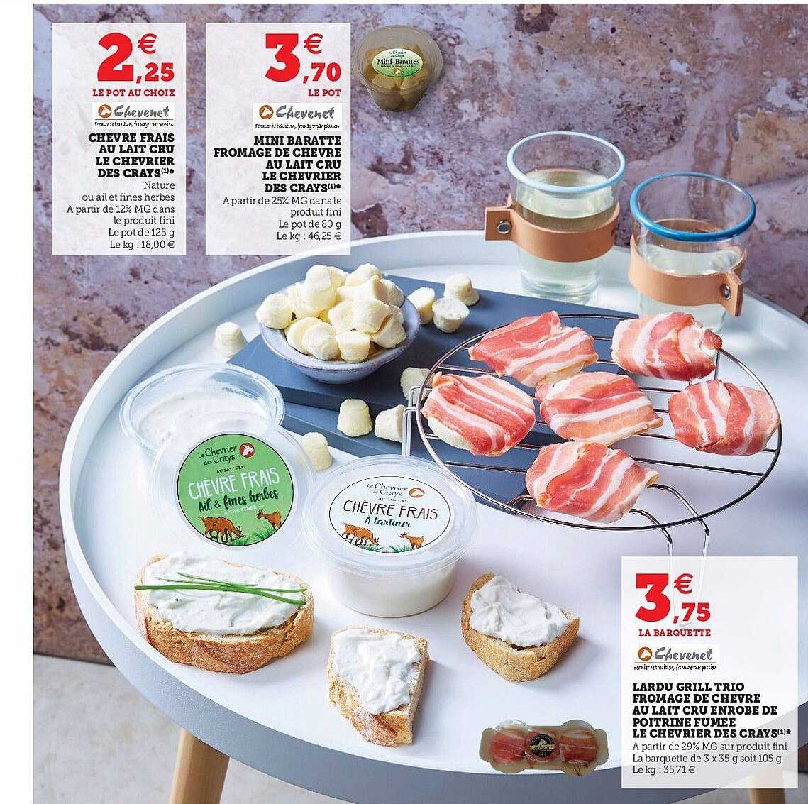 chèvre frais au lait cru le chèvrier des crays, mini baratte fromage de chèvre au lait cru le chèvrier des crays, lardu grill trio fromage de chèvre au lait cru enrobé de poitrine fumée