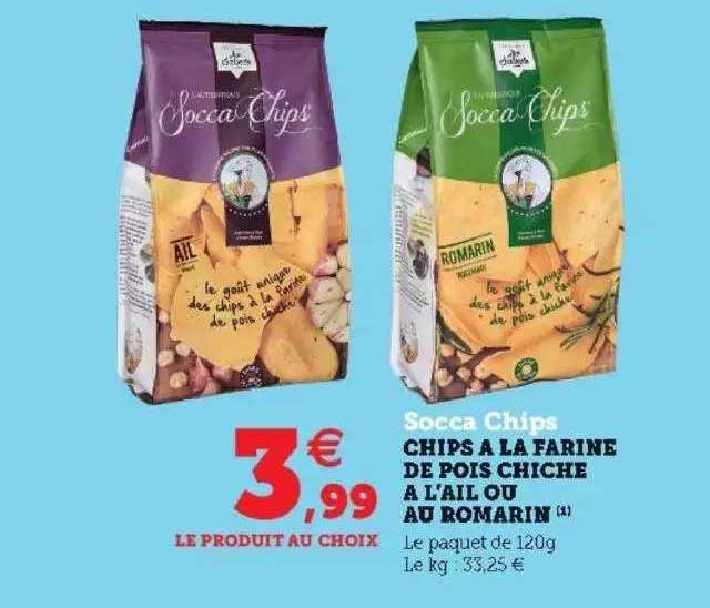 chips à la farine de pois chiche à l'ail ou au romarin socca chips