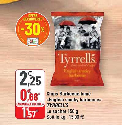 chips barbecue fumé «english smoky barbecue» tyrrell's
