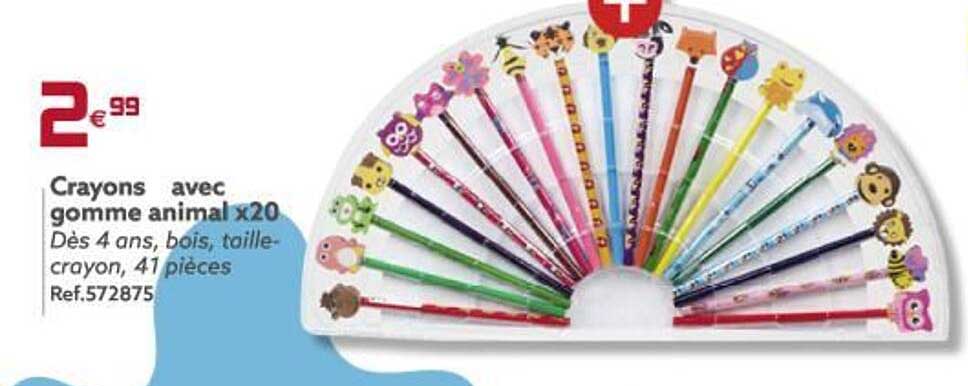 crayons avec gomme animal x20