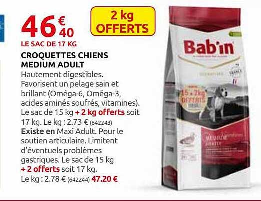 croquettes chiens medium adult bab'in