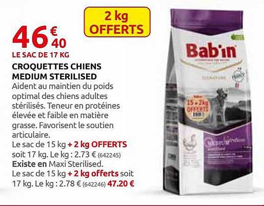 croquettes chiens medium sterilised bab'in