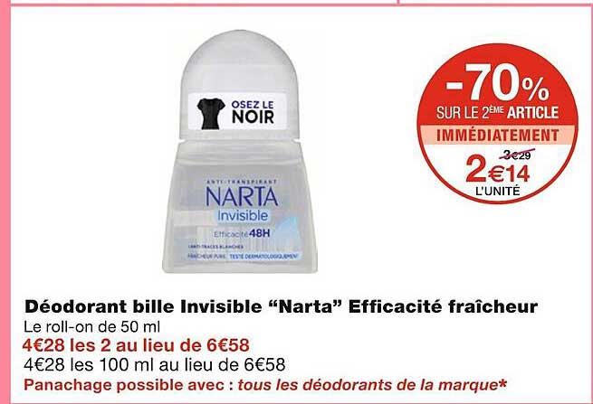 déodorant bille invisible "narta" efficacité fraîcheur