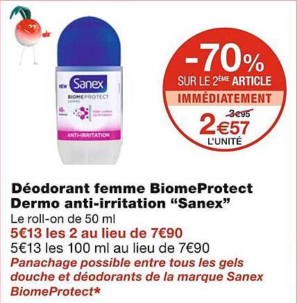 déodorant femme biomeprotect dermo anti-irritation "sanex"