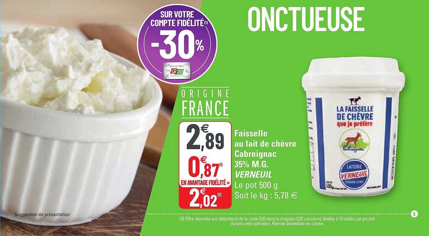 faisselle au lait de chèvre cabreignac 35% m.g. verneuil