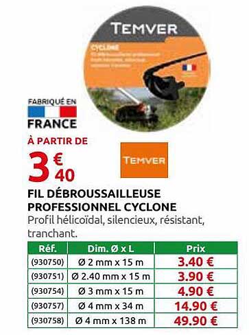 fil débroussailleuse professionnel cyclone temver