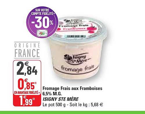 fromage frais aux framboises 6,5% m.g. isigny ste mère