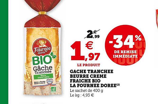 Gâche Tranche Beurre Crème Fraîche Bio La Fournée Dorée
