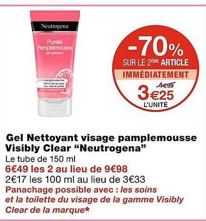 gel nettoyant visage pamplemousse visibly clear "neutrogena"