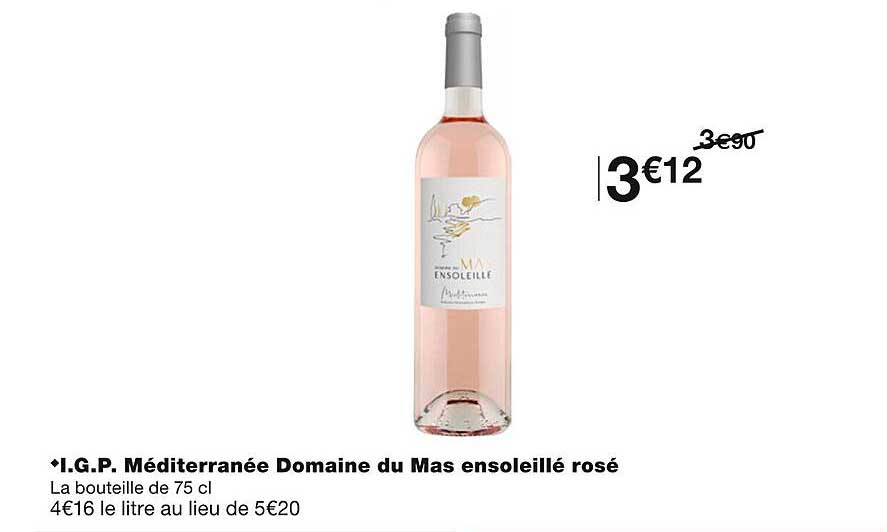 i.g.p. méditerranée domaine du mas ensoleillé rosé