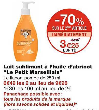 lait sublimant à l'huile d'abricot "le petit marseillais"