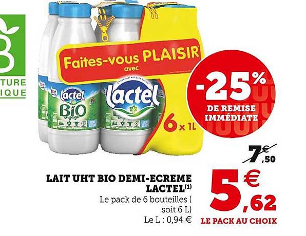 lait uht bio demi-écrémé lactel