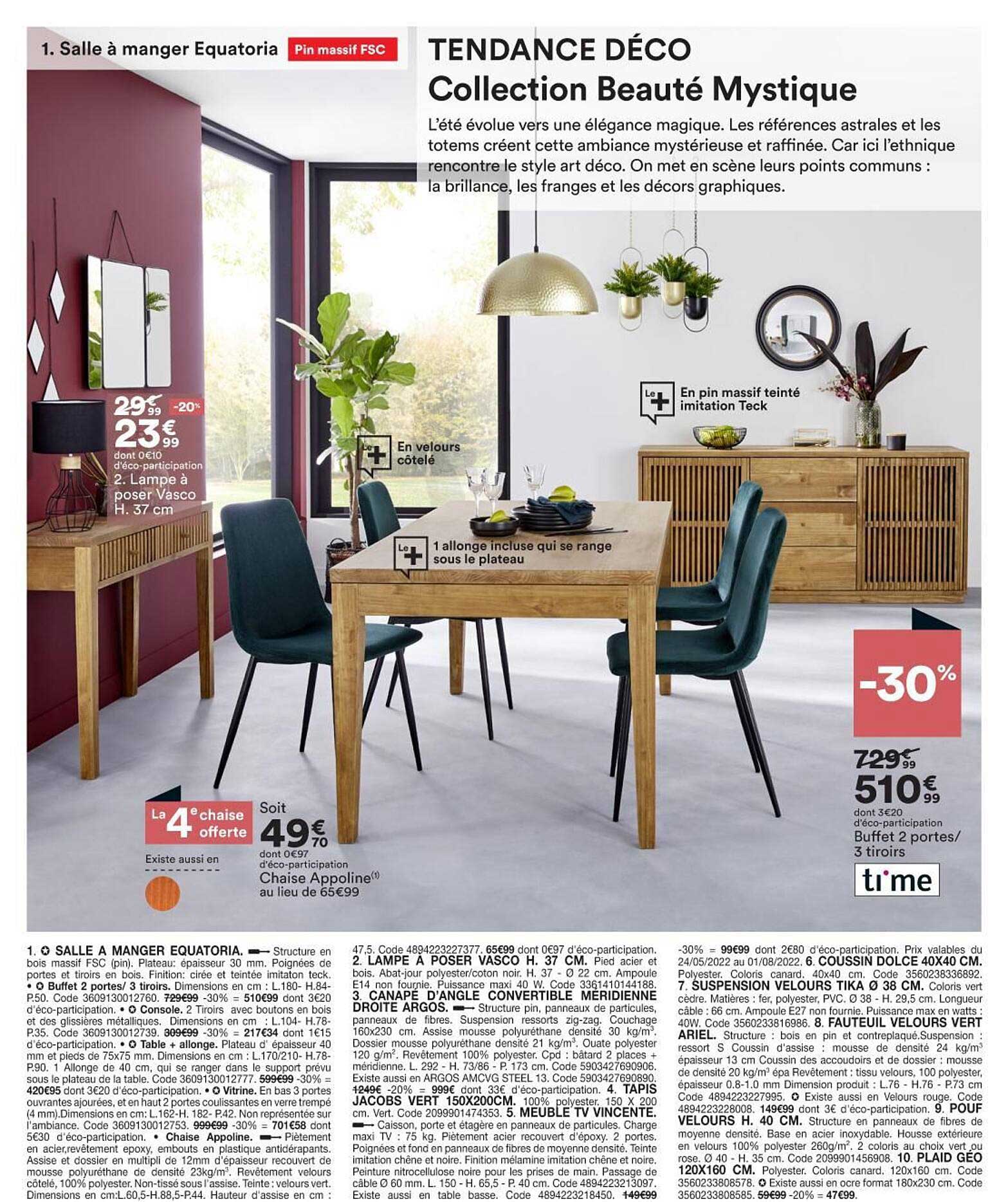 lampe à poser vasco, chaise appoline, buffet 2 portes-3 tiroirs