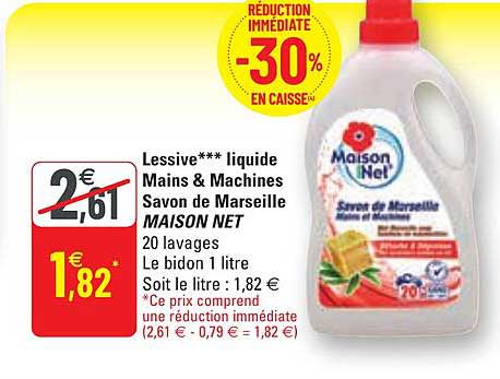 lessive liquide mains & machines savon de marseille maison net