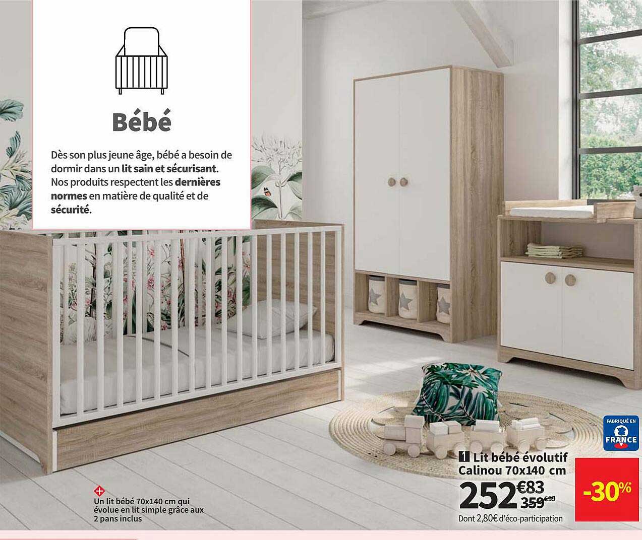 lit bébé évolutif calinou 70 x 140 cm