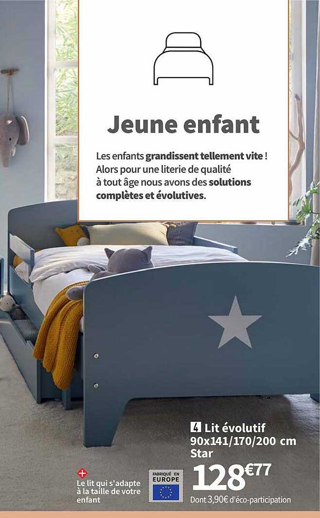 Lit évolutif 90 X 141-170-200 Cm