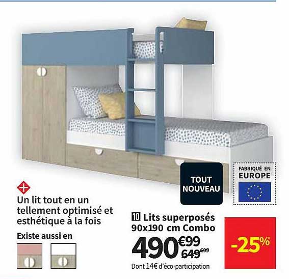 Lits Superposés 90 X 190 Cm Combo