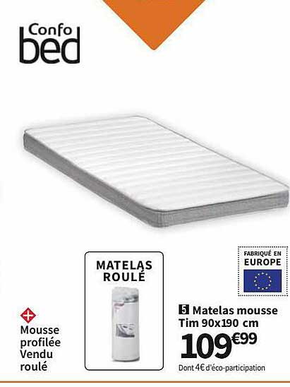 matelas mousse tim 90 x 190 cm confo bed