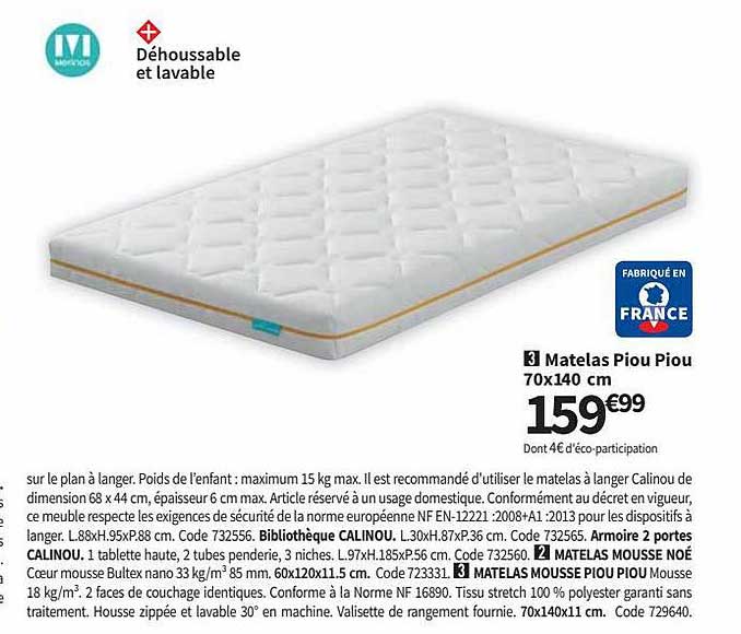 matelas piou piou 70 x 140 cm