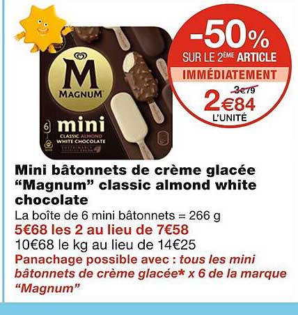 mini bâtonnets de crème glacée "magnum" classic almond white chocolate