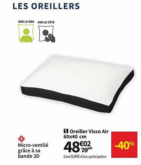 oreiller visco air 60 x 40 cm