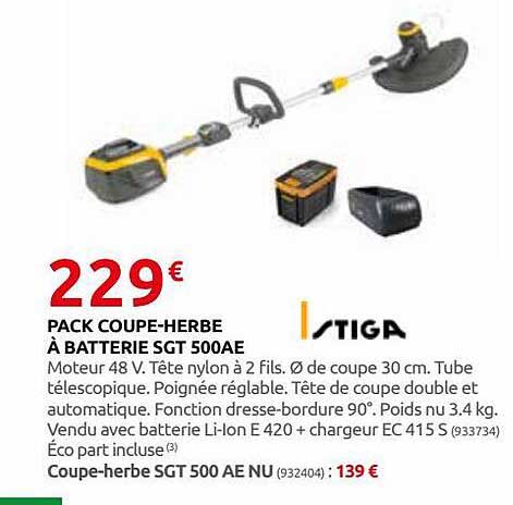 pack coupe-herbe à batterie sgt 500ae tiga