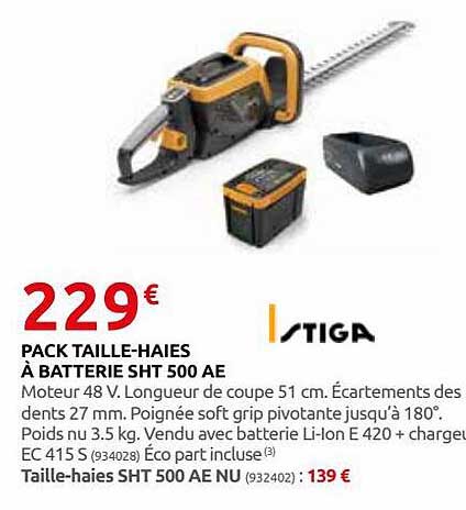 pack taille-haies à batterie sht 500 ae tiga