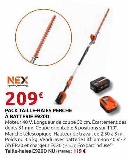 pack taille-haies perche à batterie e920d nex