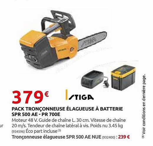 pack tronçonneuse élagueuse à batterie spr 500 ae-pr 700e tiga