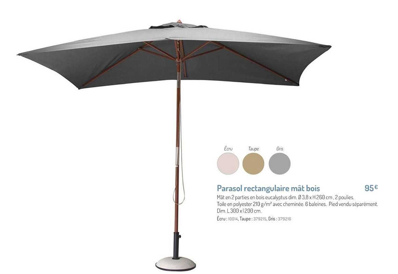 Parasol Rectangulaire Mât Bois