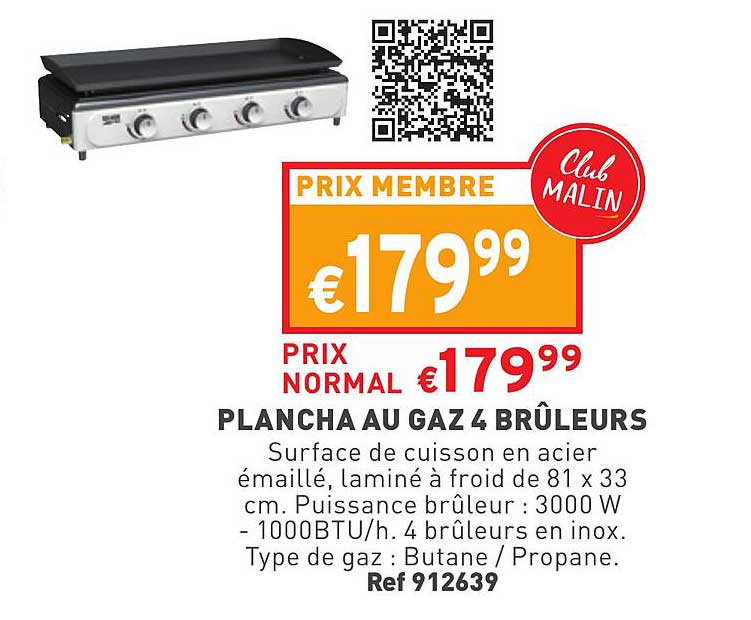 plancha au gaz 4 brûleurs