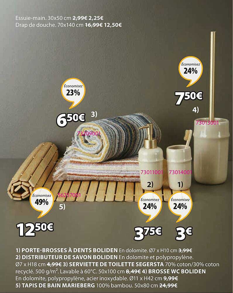 porte-brosses à dents boliden, distributeur de savon bolident, serviette de toilette segersta, brosse wc boliden, tapis de bain marieberg