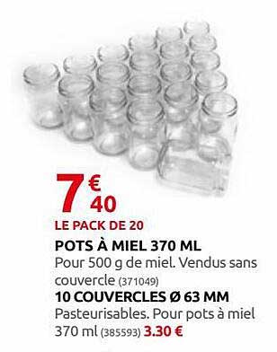 pots à miel 370ml, 10 couvercles ø 63 mm