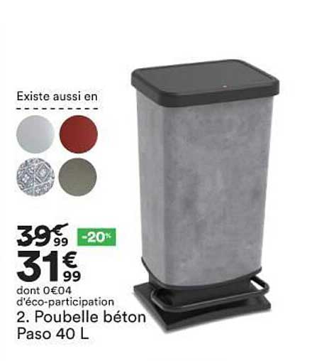 Poubelle Béton Paso 40 L