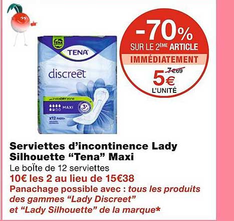 serviettes d'incontinence lady silhouette "tena" maxi