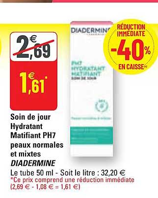 soin de jour hydratant matifiant ph7 peaux normales et mixtes diadermine