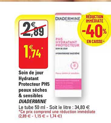 soin de jour hydratant protecteur ph5 peaux sèches & sensibles diadermine