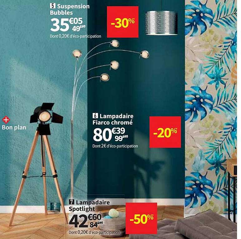 suspension bubbles, lampadaire fiarco chromé, lampadaire spotlight