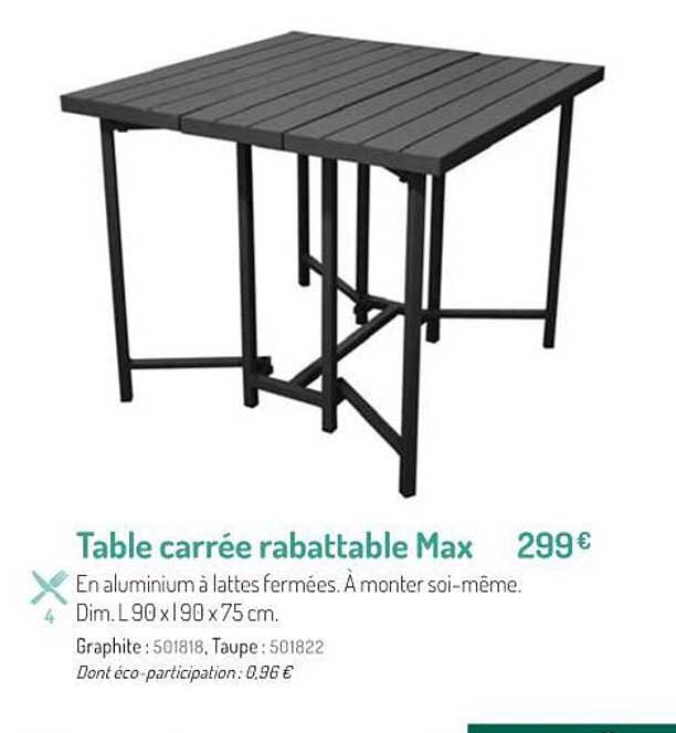 table carrée rabattable max
