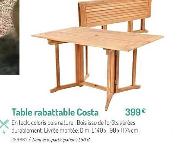 table rabattable costa