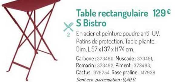 Table Rectangulaire S Bistro
