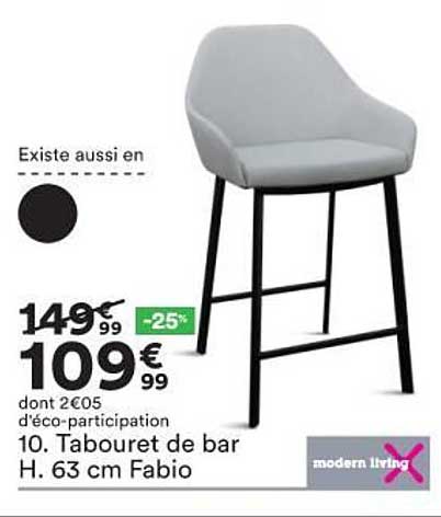 tabouret de bar h. 63 cm fabio modern living