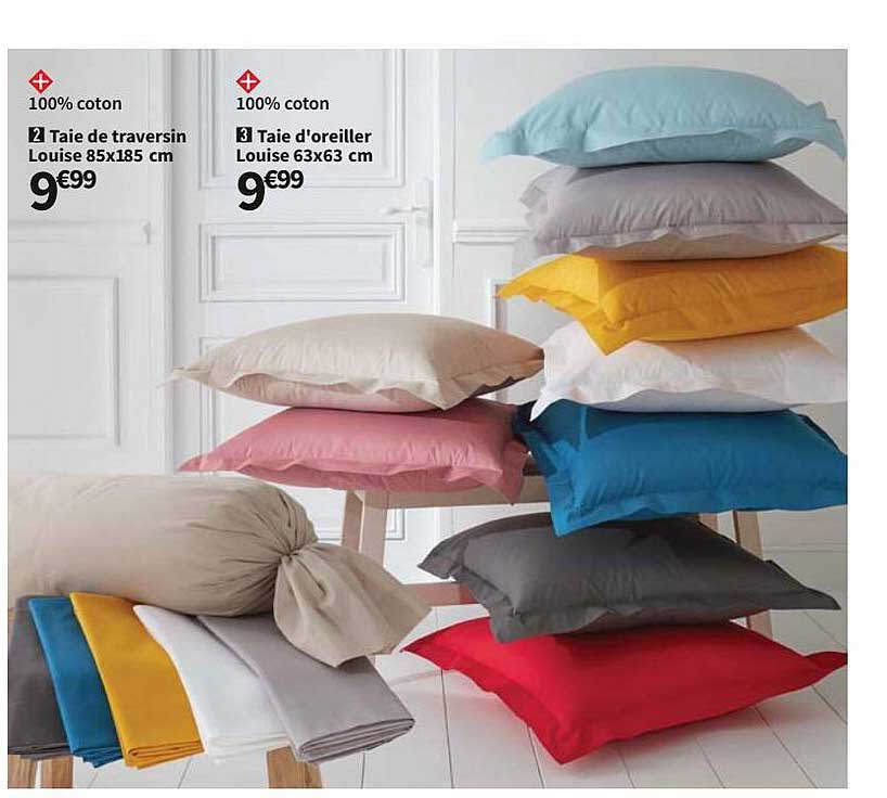 taie de traversin louise 85 x 185 cm, taie d'oreiller louise 63 x 63 cm