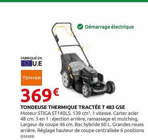 tondeuse thermique tractée t 483 gse temver