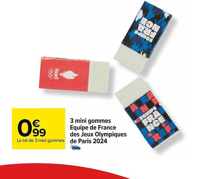 3 Mini Gommes équipe De France Des Jeux Olympiques De Paris 2024