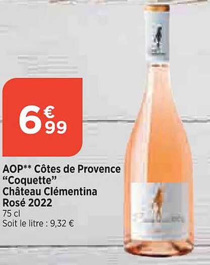 aop côtes de provence "coquette" château clémentina rosé 2022