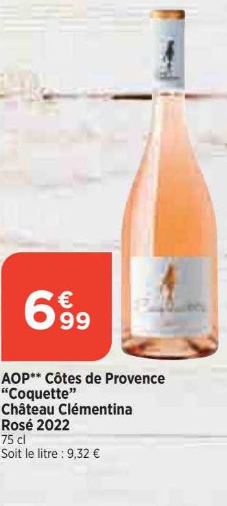 aop côtes de provence "coquette" château clémentina rosé 2022