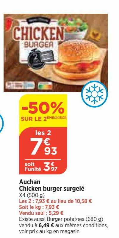 auchan chicken burger surgelé