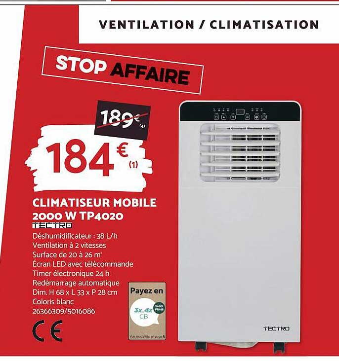 climatiseur mobile 2000w tp4020