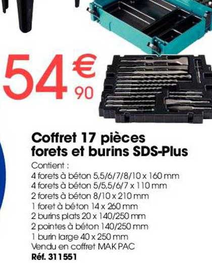 coffret 17 pièces forets et burins sds-plus
